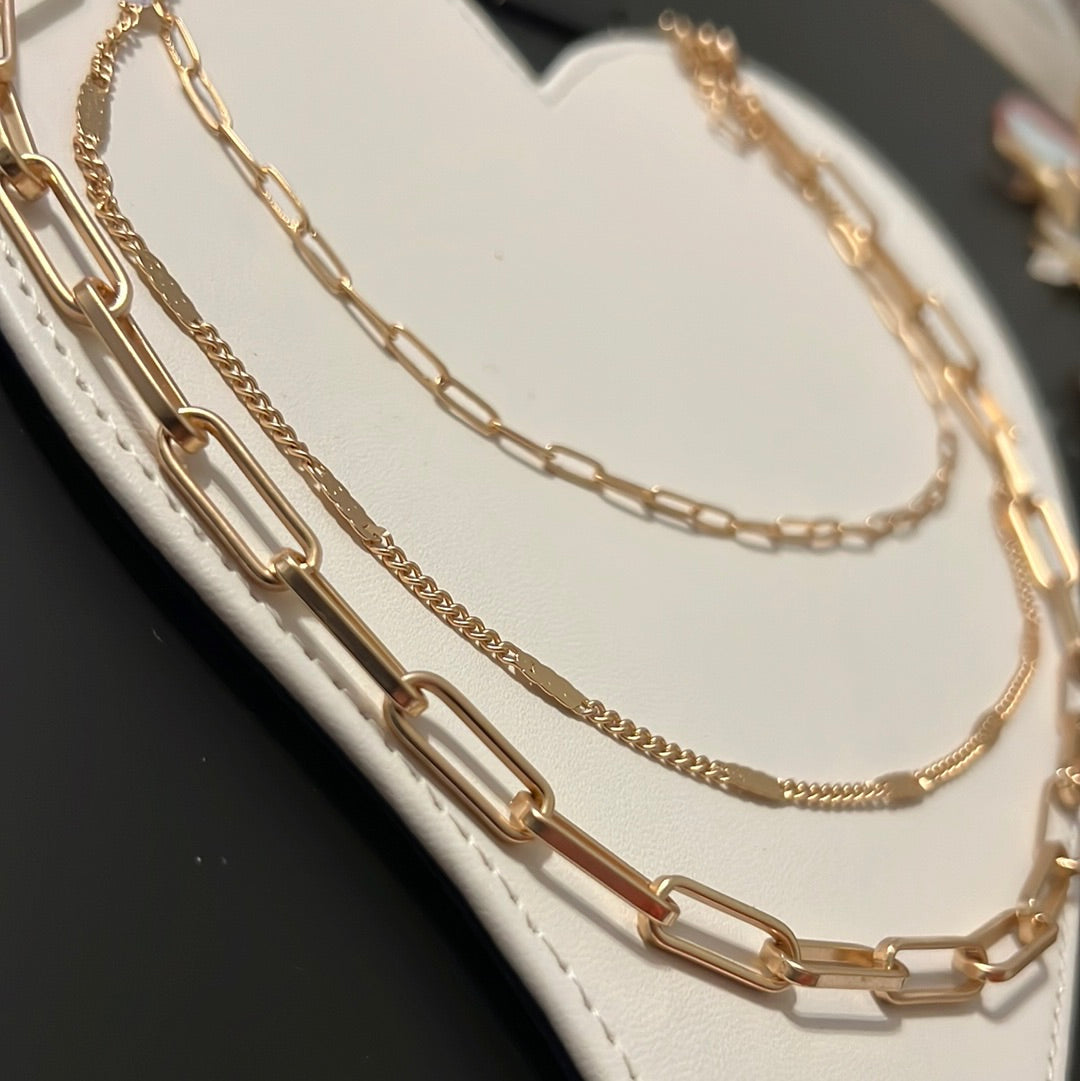 Matte Gold 3 Layered Necklace