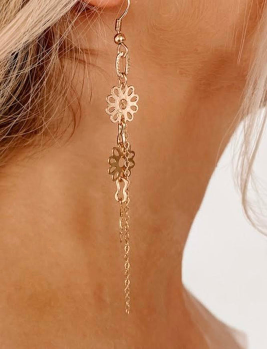 Gold Flower Chain Earrings