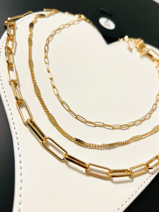 Shiny Gold Three Layer Necklace