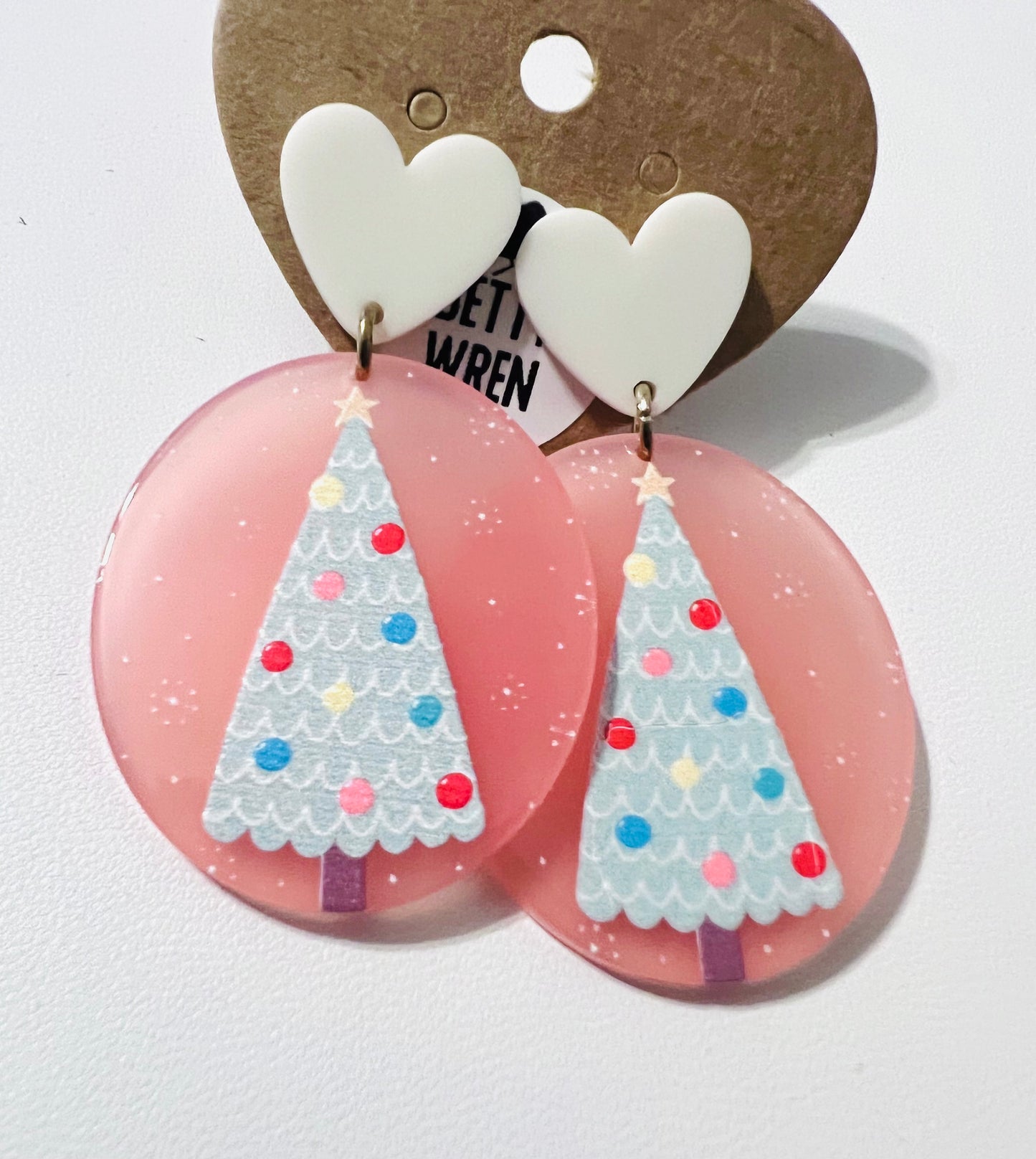 Pink Acrylic Tree Earrings